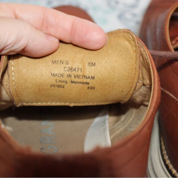 Cole Haan Men's‎ OriginalGrand Wingtip Oxford Brown Style C26471 size 8M - Picture 7 of 9